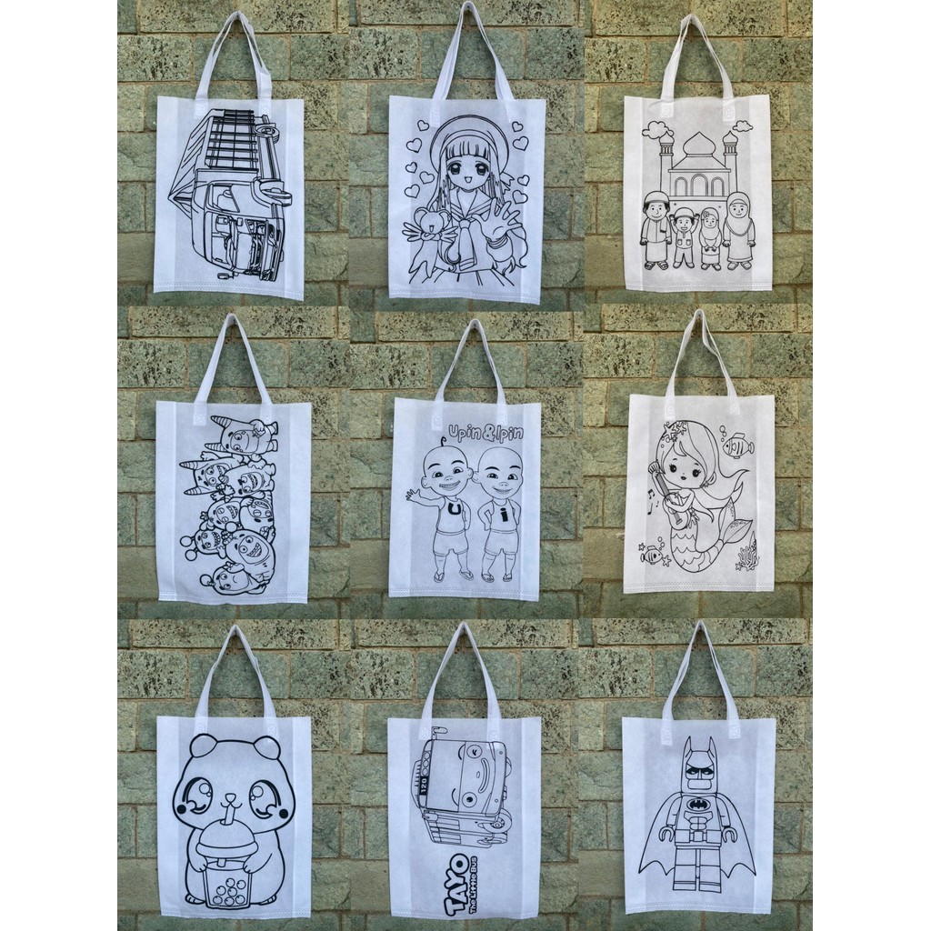 

PAKET 100 PCS TAS SPUNBOND MEWARNAI TALI 30X40X8 - GOODIE BAG MEWARNAI / MELUKIS ANAK / LUKIS TAS / LUKIS GOODY BAG / TAS LUKIS