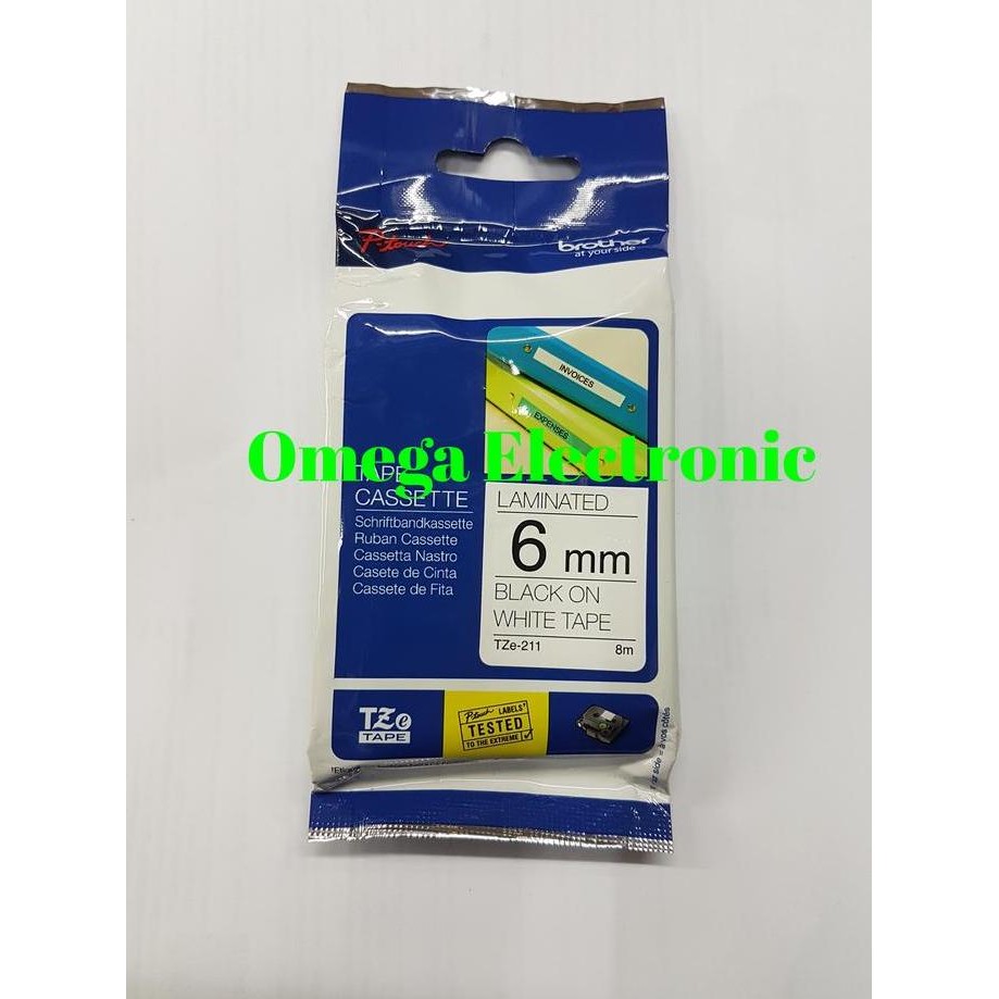 

BEBAS ONGKIR - Brother Label Tape TZE-211 6MM Black On White TZE 211 Ptouch