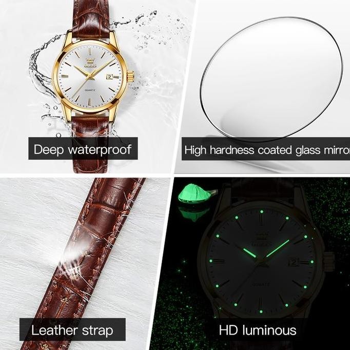 OLEVS Jam Tangan Wanita Anti Air Original Cewek Kotak Hadiah Tahan Kulit Luminous Kalender Fashion G