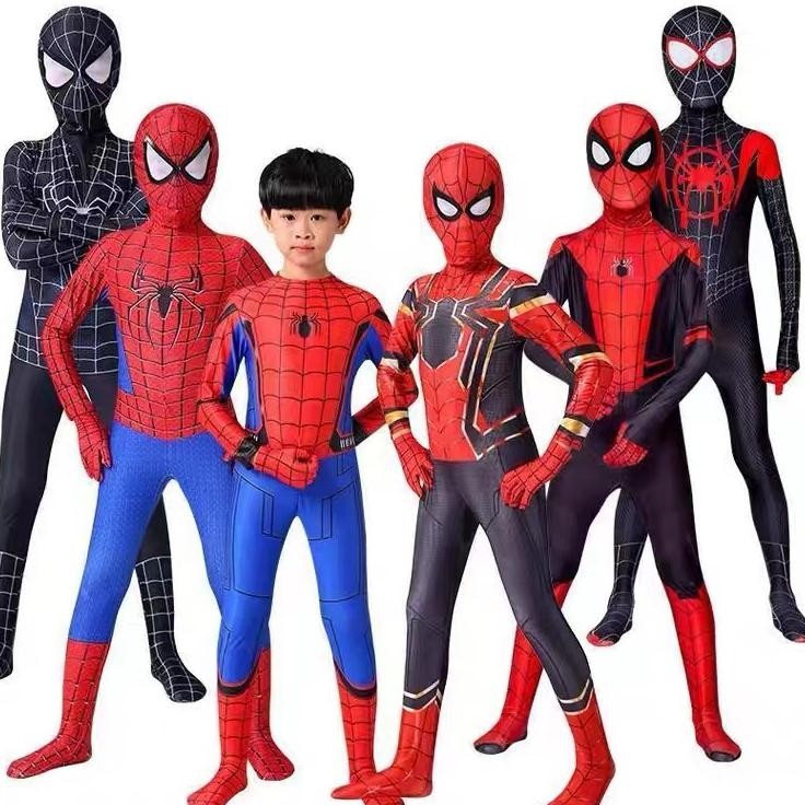 New HALLOWEEN KOSTUM SPIDERMAN COSTUME ANAK SPIDERMAN Baju Cosplay SUPERHERO Jumpsuit + Topeng