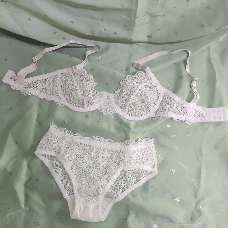 Pakaian Dalam Penguat Dada Besar Bra Ultra-tipis Bra Cantik Set Dua Bagian Semi-transparan