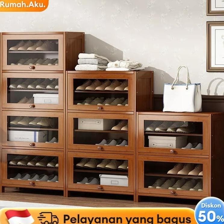 RA Rak Kayu Serbaguna Anti Debu/Lemari Sepatu Pakain Minimalis/Rak Sepatu Sendal/Rak 7 Layer Tempat 