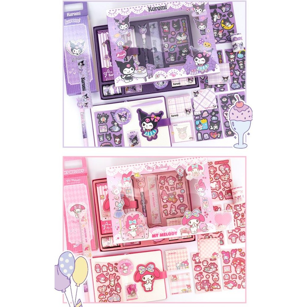 

SANRIO LUXURY NOTEBOOK FULLSET 9 IN 1 GIFT BOX /DIARY GIFT BOX KUROMI & MELODY /NOTEBOOK KUROMI SET P19