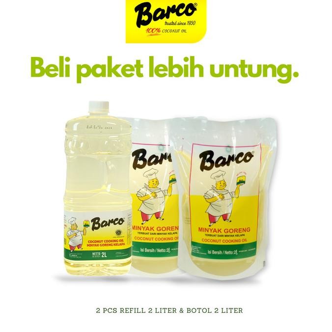 

EXP LAMA NEW!! PAKET MINYAK GORENG KELAPA BARCO REFILL 2 LTR (2) + BOTOL 2 LTR