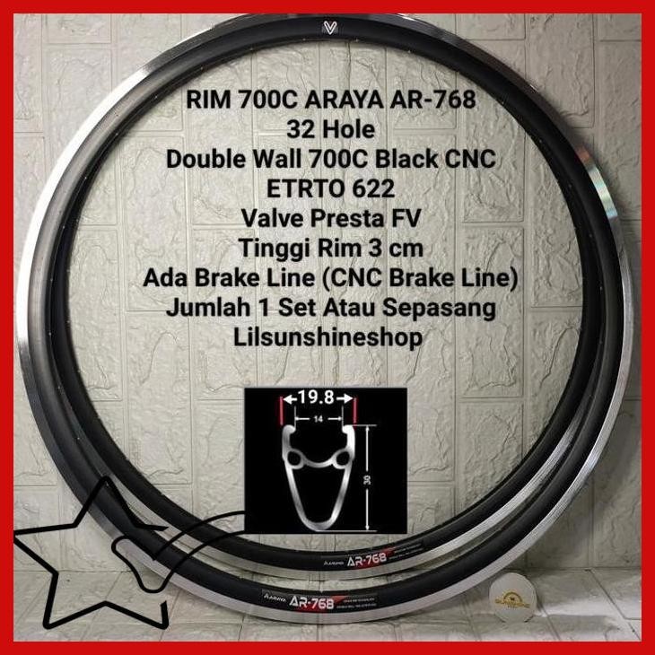 [LLS] VELG RIM 700C 32H ARAYA AR768 RIMS 700 DOUBLE WALL 3CM FIXIE ROADBIKE