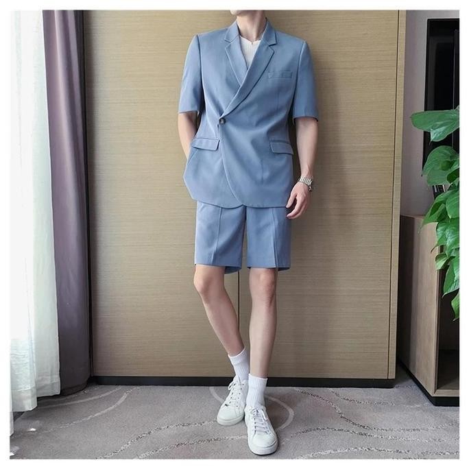 setelan blazer pria lengan pendek - jas pria lengan pendek -  stelan blazer anak muda lengan pendek 