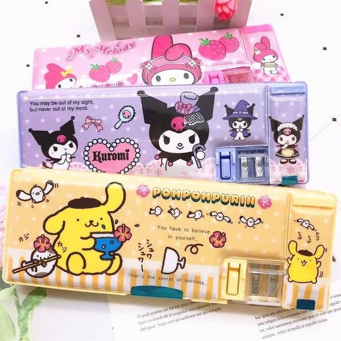 

ASB Kotak Pensil Serutan anak gambar Sanrio Kuromi Melody Cinamorol kotak pensil Mekanik Anak Sekolah Mekanik Multifungsi Serbaguna Fullset Penggaris Gunting Original