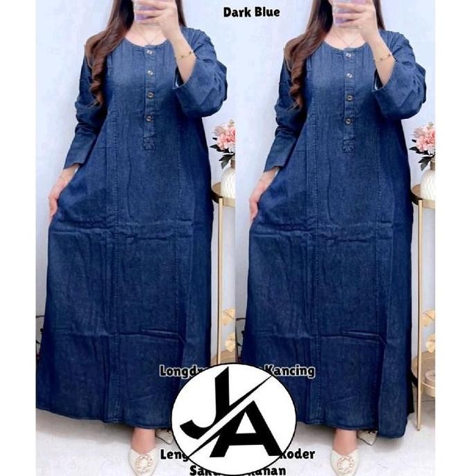 7602 LONGDRESS JEANS KANCING JUMBO WANITA |GAMIS LD125|GAMIS JEANS
