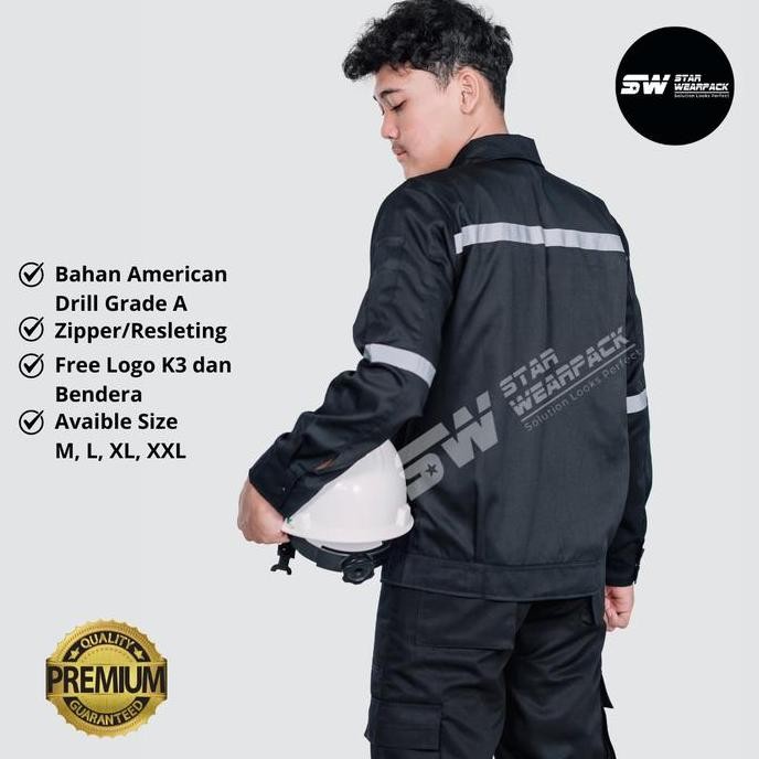 Wearpack Atasan Warna Hitam Polos Model Resleting New Stok