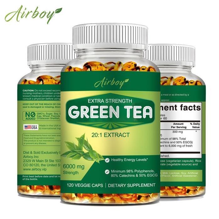 

Terlaris Suplemen Teh Hijau 6000 Mg - 120 Kapsul - Mengandung Ekstrak Teh Hijau, Serat, Tepung Beras, Magnesium Stearat, Bahan Silika - Bebas Gluten - Bebas Laktosa