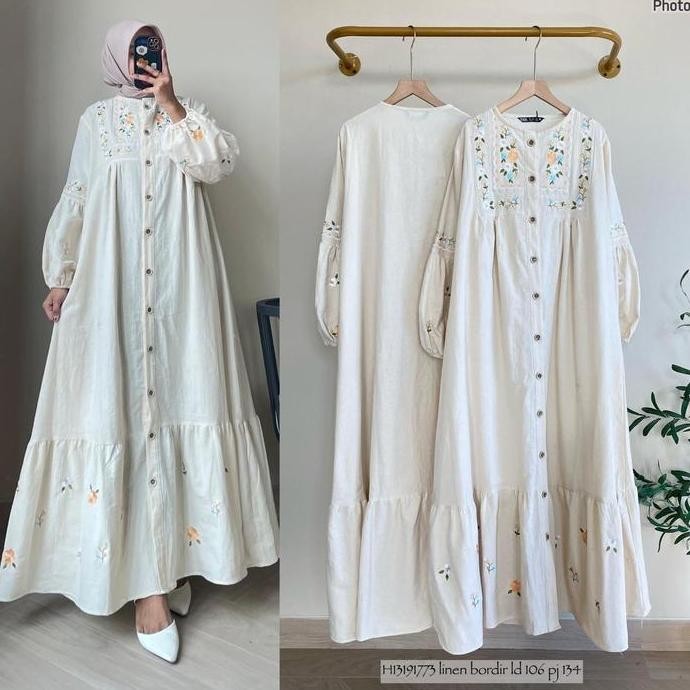 Baju Dress Linen Import Jumbo/Fashion Gamis Wanita Terbaru Long Dress