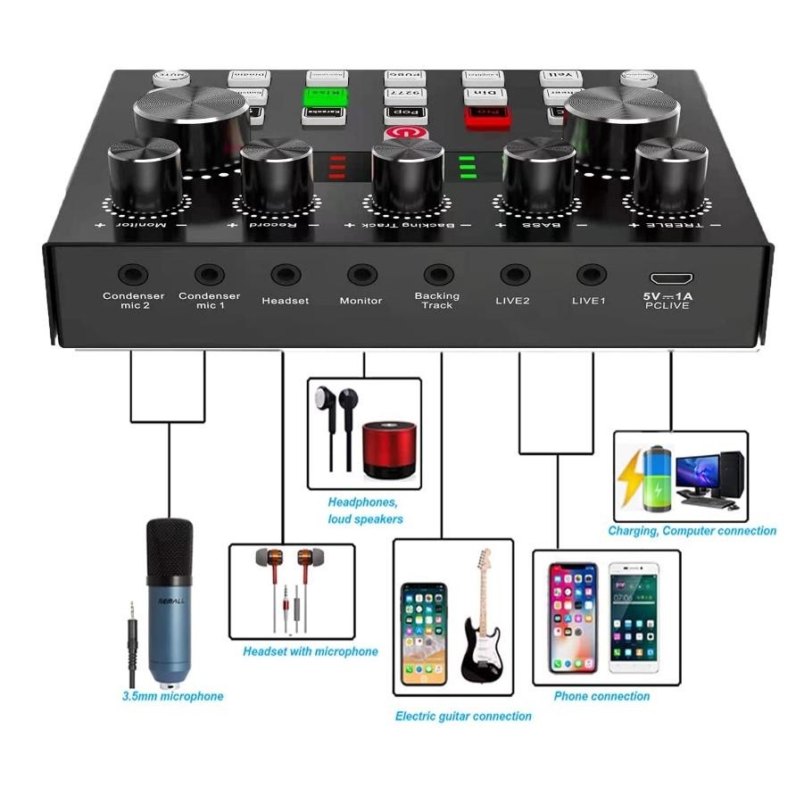 Ez23 CXV-38 V8S Sound Card Bluetooth Live Mixer Audio USB External Sound card Broadcast Microphone V