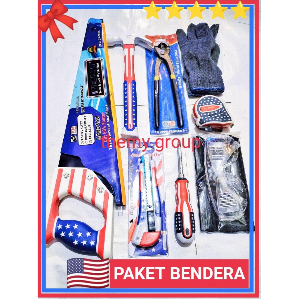 PROMO TERBARU 7MACAM ALAT TUKANG MOTIF BENDERA/PAKET ALAT TUKANG TERLARIS /PAKET HEMAT PERKAKAS TUKA