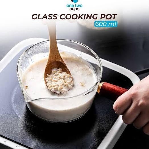 *$*$*$*$] Panci Susu Gagang Kayu Kaca Borosilicate Tahan Panas Air Mendidih Wooden Handle Sauce Pot 