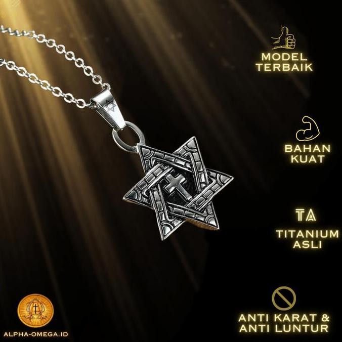 Kalung Salib Bintang Daud / Kalung Salib Titanium / Aksesoris Rohani CS