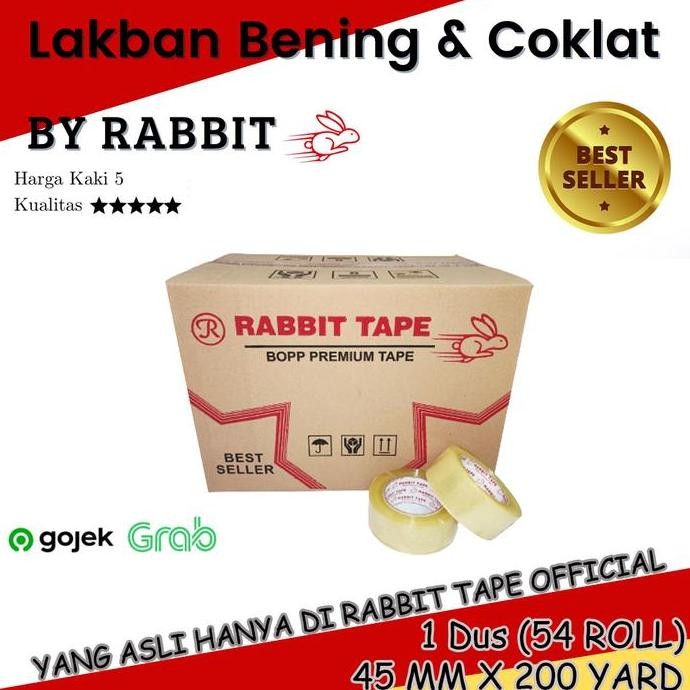 

BEBAS ONGKIR - Lakban Bening / Coklat [Khusus Gojek] RABBIT TAPE 2 inch x 200 Yard