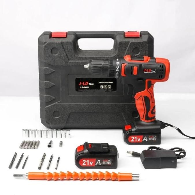 Bor Cordless 2 Baterai 21V Mesin Bor Tangan Baterai / Cordless Hand Drill