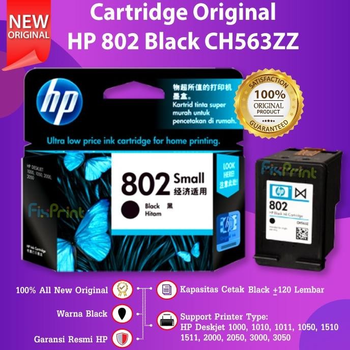 promo HP 802 Black CH563ZZ Cartridge Tinta Printer Deskjet 1000 1010 1050