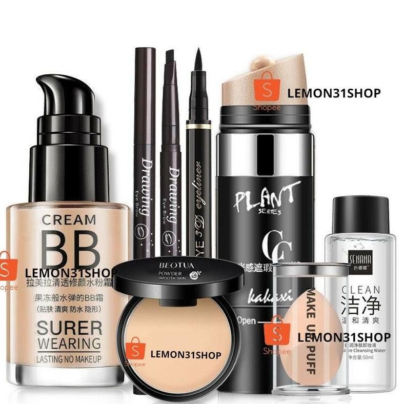 PAKET KOSMETIK ISI 7 DAN 4 PRODUK SET MAKEUP SESERAHAN HANTARAN NIKAH BB CREAM EYELINER EYEBROW CC C