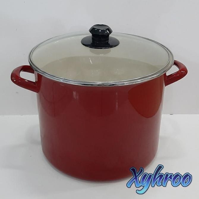 Sale Panci Jumbo Tinggi Besar 12Qt Enamel Tutup Kaca Merah Red