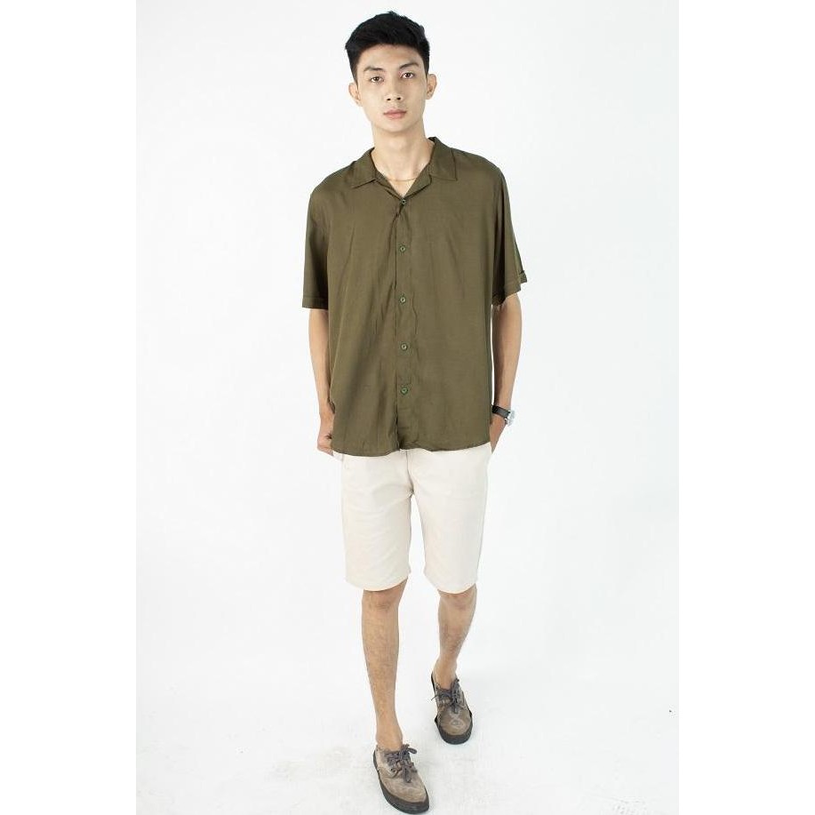 FortKlass Rayon Polos Army Kemeja Polos Pria Lengan Pendek Kasual Cowo