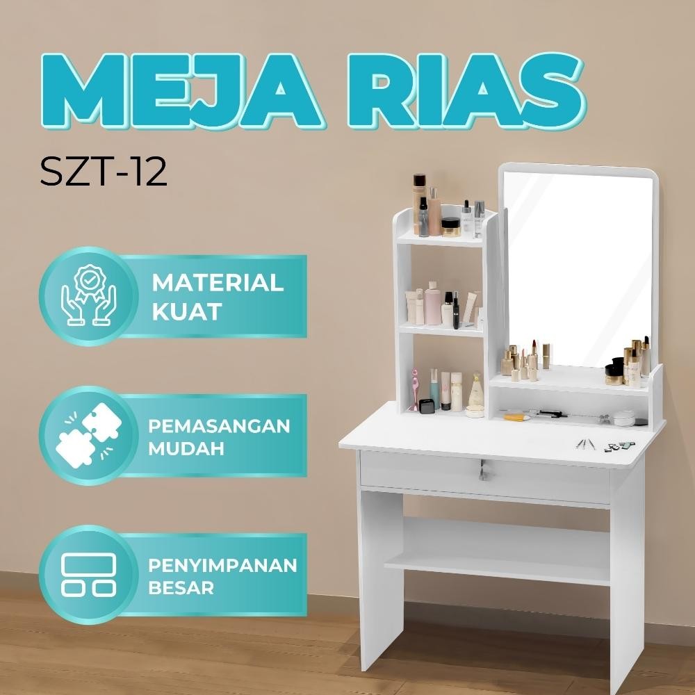 SZT-12 Meja Rias Cermin Minimalis Meja Rias Serbaguna Lemari Rak Kosmetik Laci Bahan Kayu