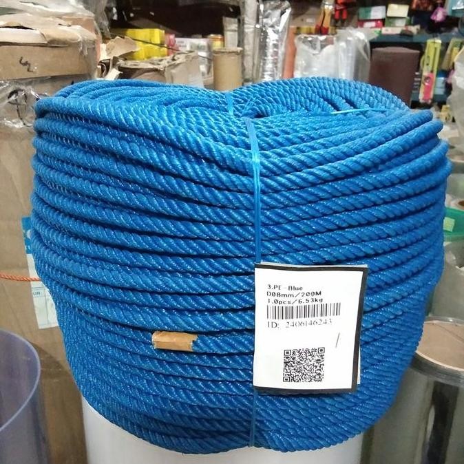 

(100 Meter) Tali Tambang Plastik 8 Mm Warna Biru Harga Khusus