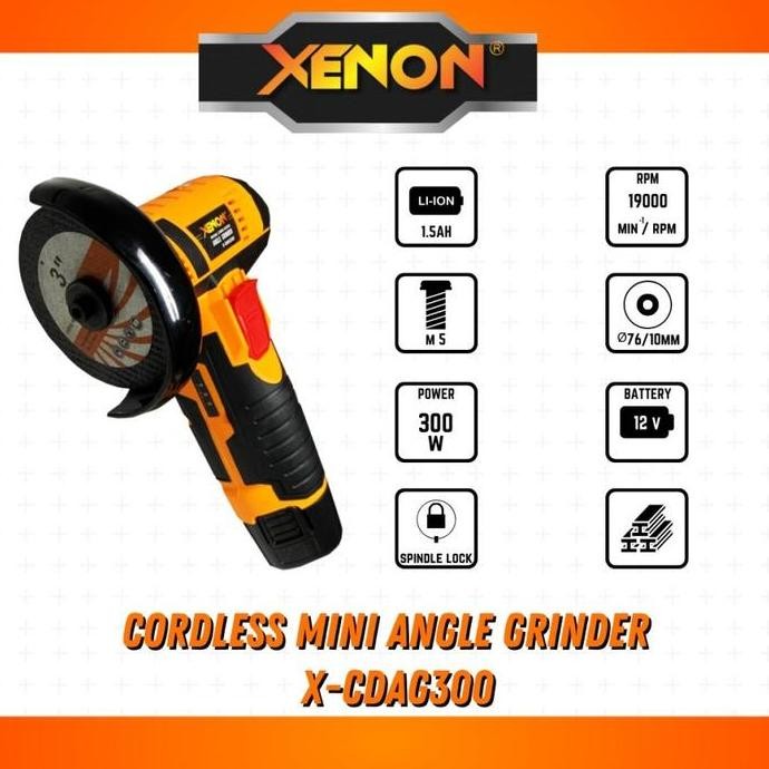 TERMURAH - XENON CDAG300 Cordless Mini Grinder 3" Gerinda Baterai 3 Inch 12V Dapat 2 BATERAI