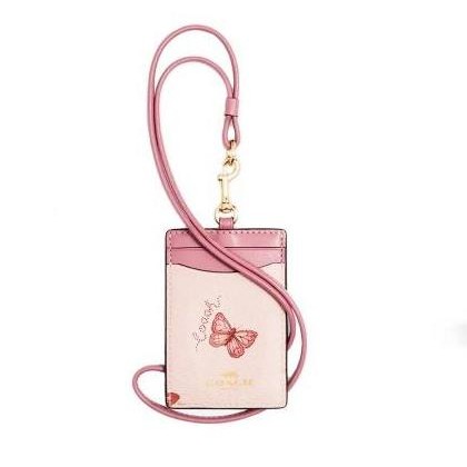 

TERMURAH - Coachh CH ID Holder Card Lanyard Original - pink Butterfly rb