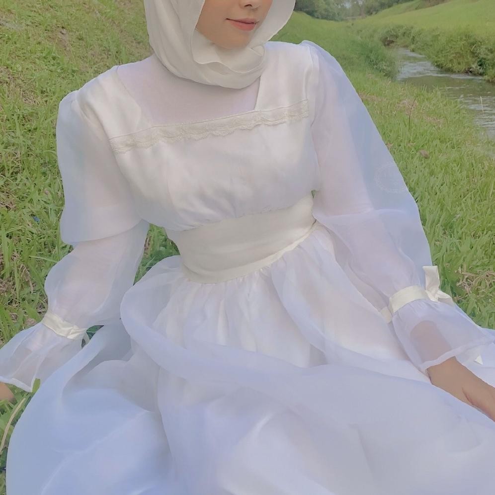 BEST SELLER CLATSYCA - WHITE DRESS VINTAGE MARIPOSA - PRINCESS DRESS - KOREAN DRESS HIJAB
