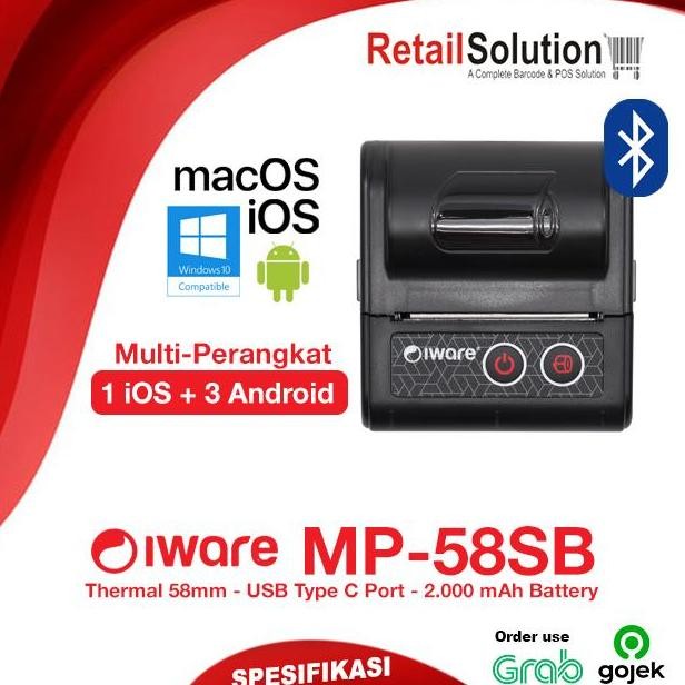 HRG DISKON Printer Thermal Kasir 58mm USB BT Bluetooth - Iware MP58-SB MP58SB MP-58SB