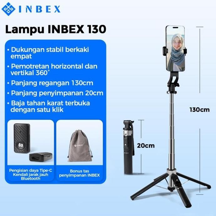 Inbex Ib130 Selfie Quadpod Tongsis Tripod 130Cm Multifungsi Bluetooth Tripot Konten