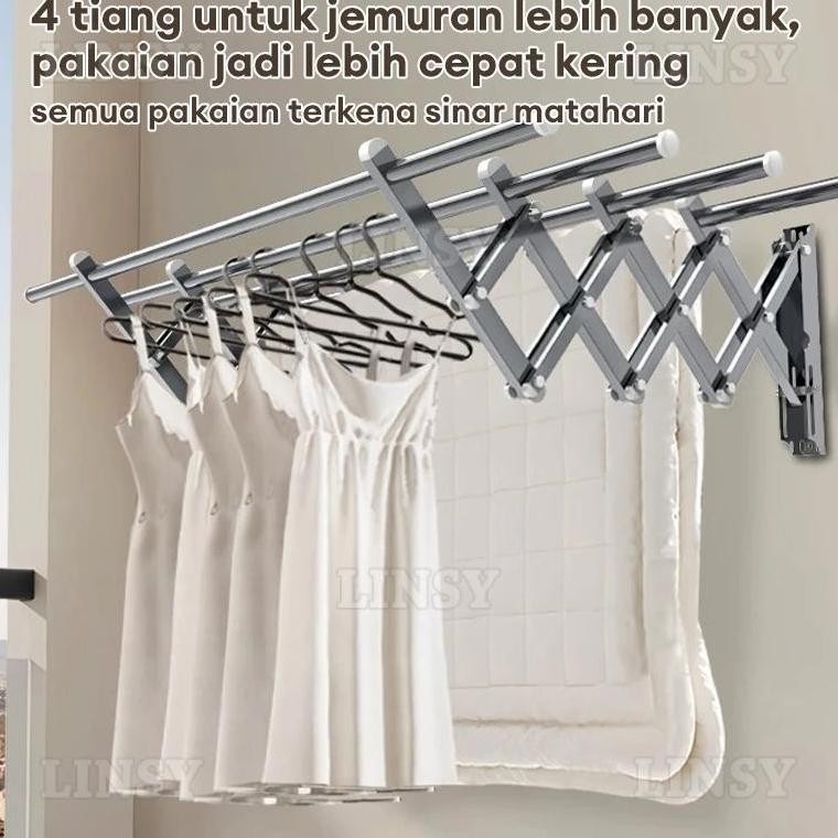Jemuran Dinding Lipat Stainless 2 Meter Jemuran Baju Pakaian Dinding Jemuran Lipat Dinding