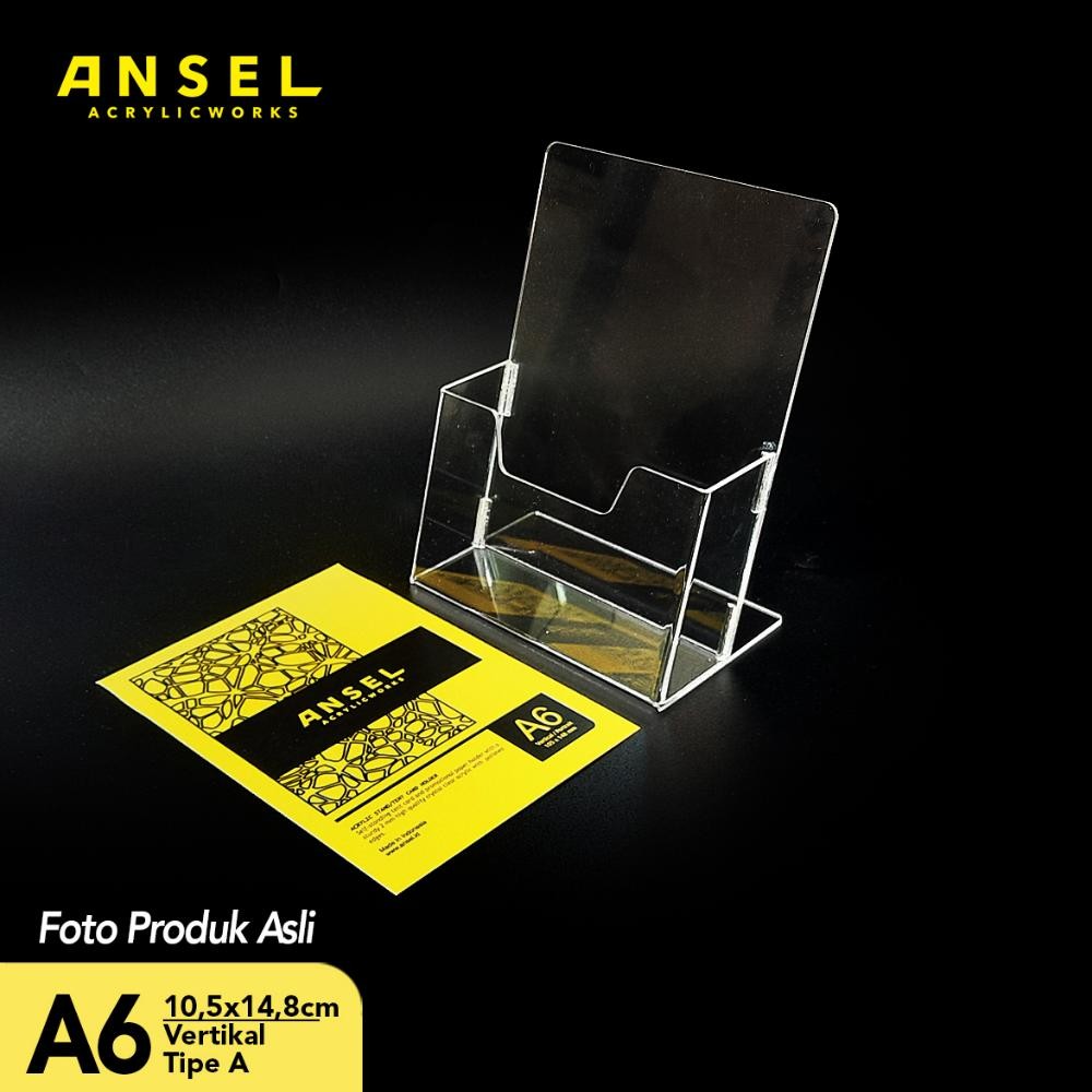 

ANSEL Tempat Brosur Akrilik / Acrylic Flyer Holder A6 Vertikal - Tipe A Bening