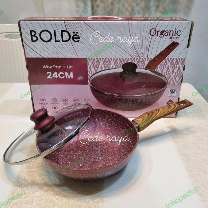 TERMURAH - wok pan bolde organic rose 24 cm + tutup kaca