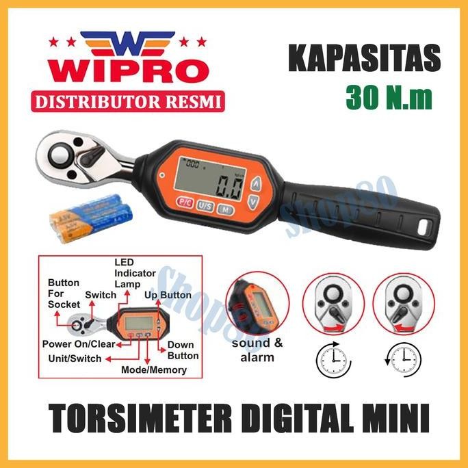 Wipro Torsi Meter Digital Mini Kunci Momen Torque Meter 30Nm 1/4" Asli
