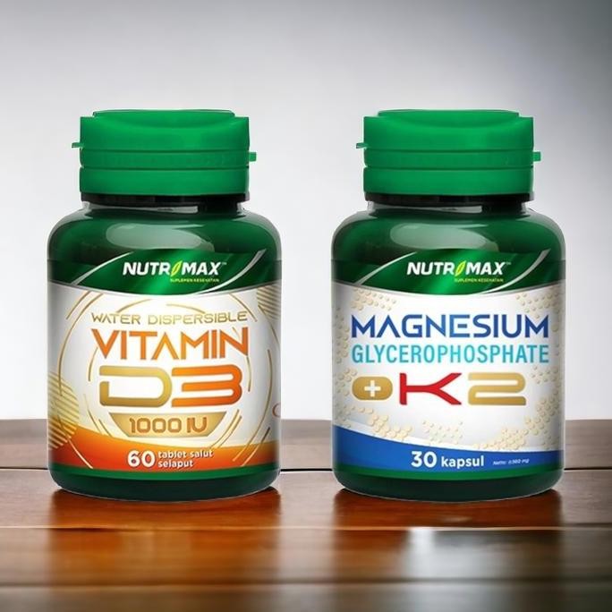 Original Vitamin D3 + Magnesium K2 Nutrimax 2 Botol (D3 1000 60 Tablet & Magnesium 30 Kapsul)