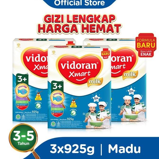 

BARU VIDORAN XMART 3+ MADU 925GR SUSU PERTUMBUHAN ANAK 3-5 TAHUN - 3 BOX (BUBUK) - EXP : 04.2026