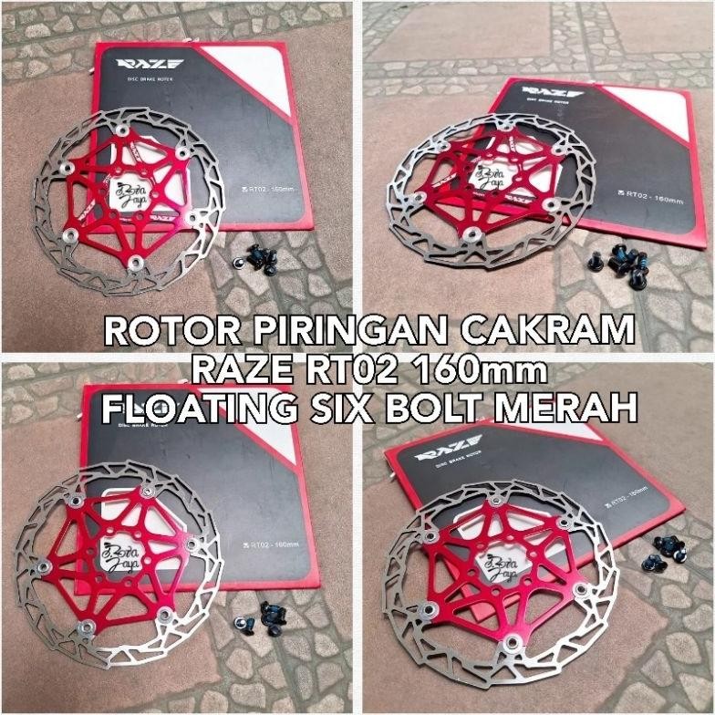 ROTOR PIRINGAN CAKRAM RAZE RT02 160mm FLOATING SIX BOLT HITAM DAN MERAH