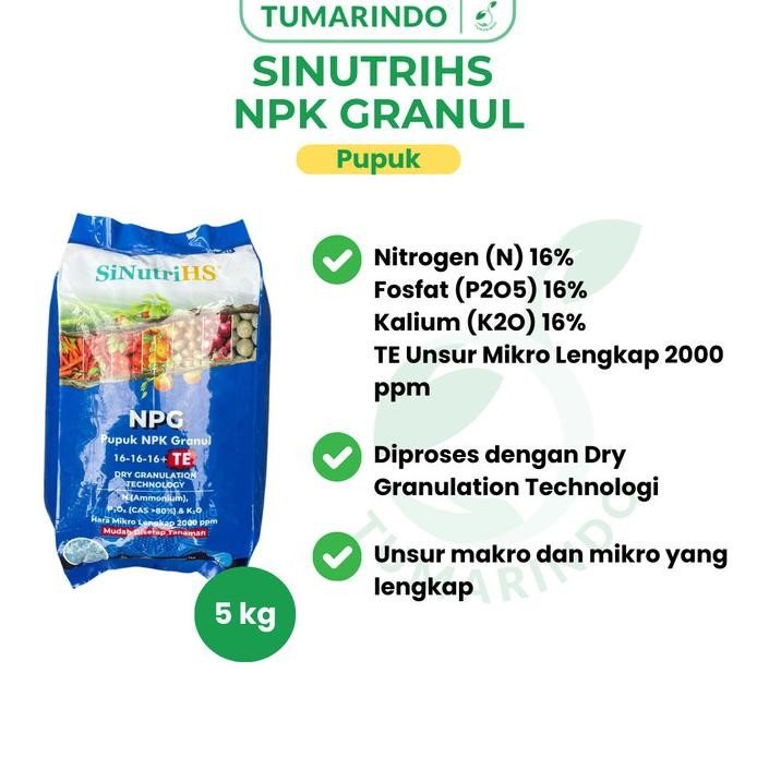 

Terlaris Sinutrihs Npg 16 16 16 Te 5 Kg Pupuk Npk Granul Lengkap