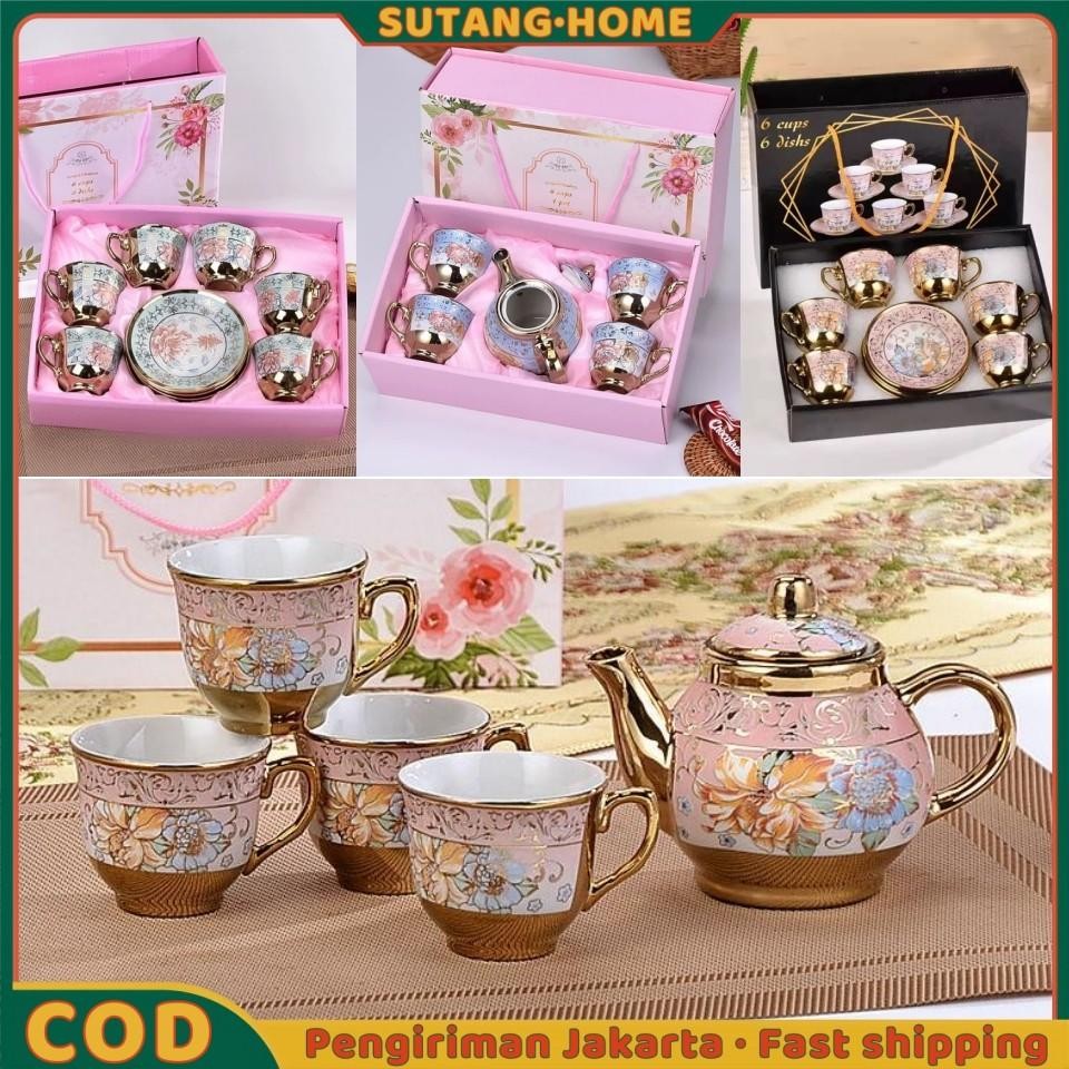 Sutang4 Styles Set Teko Cangkir Piring Keramik European Classic Style / Cangkir Keramik Teapot Motif