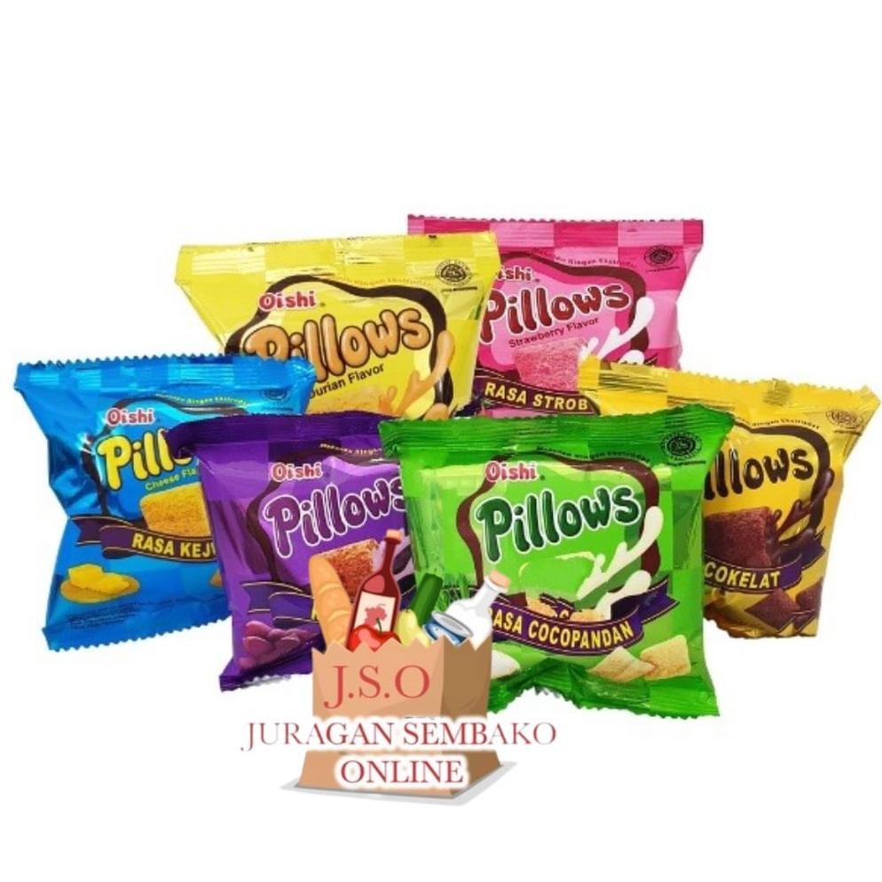 

Ready stok Terlaris ( JSO ) Oishi Pillows Renceng isi 10 bks x 12gr Pillow All Varian Rasa Coklat cocopandan keju ubi coklat kacang durian strawberry Termurah