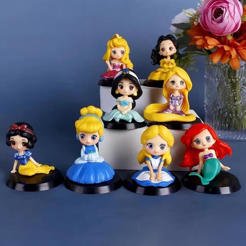 Premium 8 Pcs Boneka Aksi Princess Posket Set / Miniatur Hiasan Disney Princess / Topper Kue Ulang T