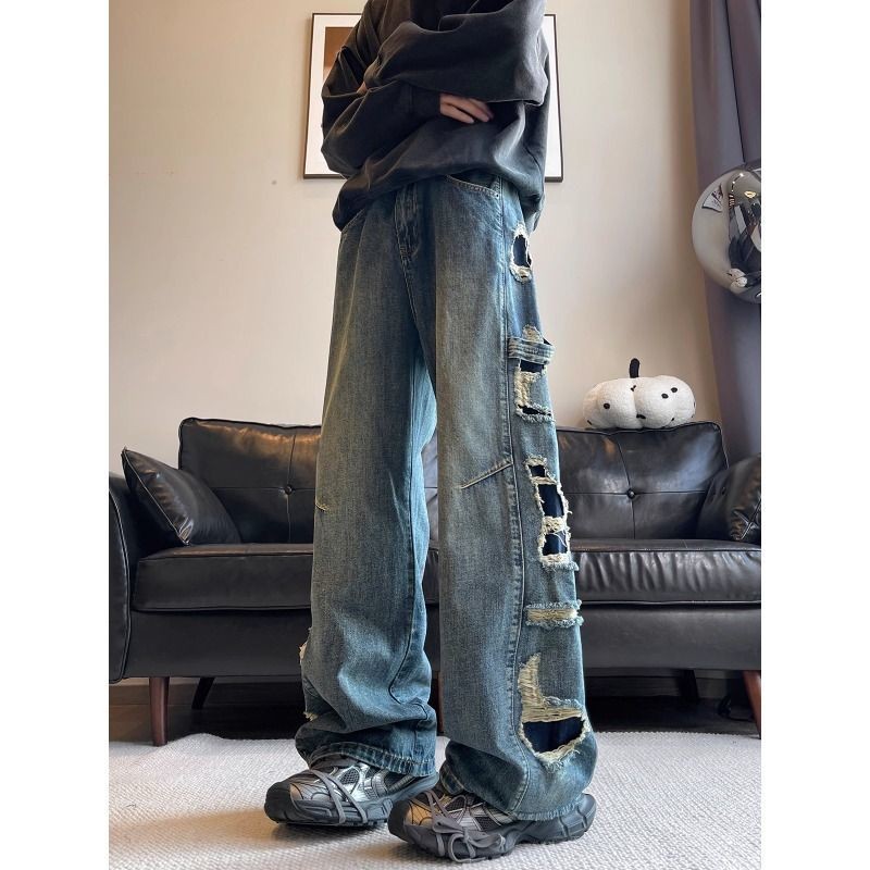 Tn. Di dalam cod Merek fashion jeans vintage distressed, celana panjang kasual pria yang dicuci