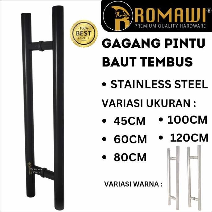 PULL HANDLE GAGANG PEGANGAN PINTU BULAT STAINLESS FULL HITAM 60CM