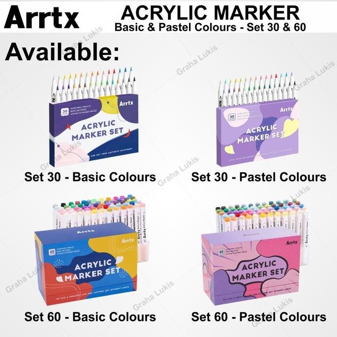 

Arrtx Acrylic Brush Marker Set 30 / Set 60 - Pastel / Basic Aacm-05 Original