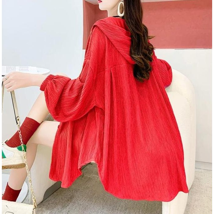 Arsofashion /Kemeja Hoodie Warna Polos 0028 / Atasan Import Kemeja Hoodie Korea  Baju Kemeja Wanita 