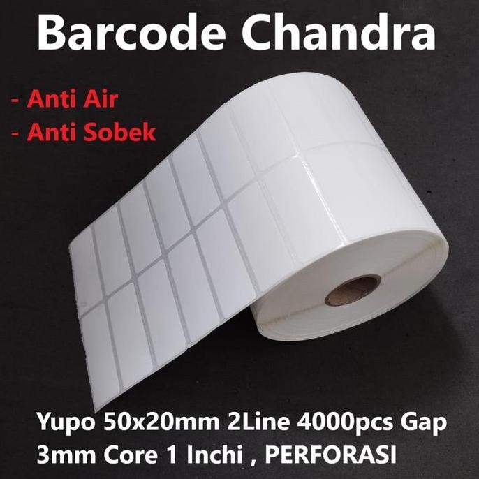 

new label stiker bare yupo 50x20mm 2line 4000p gap3mm core 1" perforasi