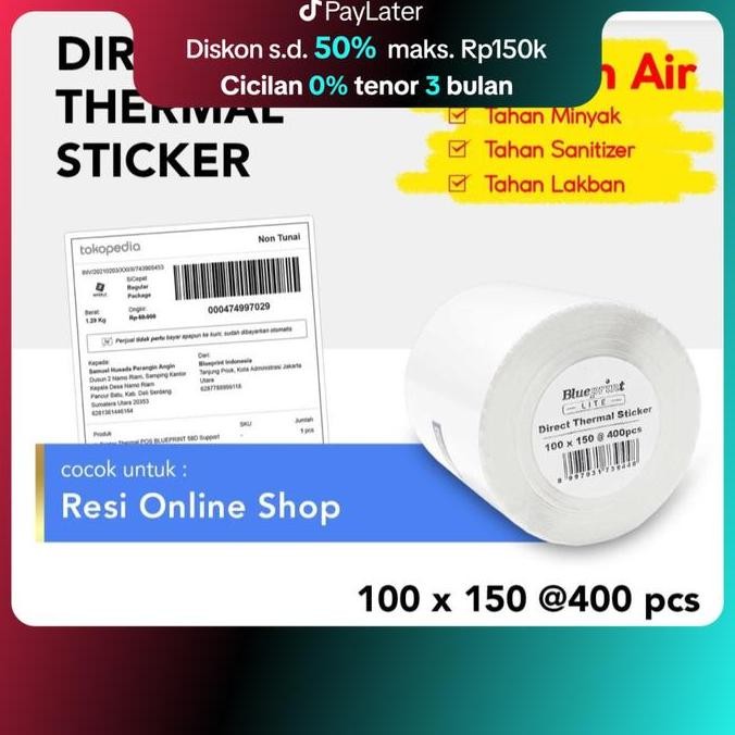 

new kertas thermal stiker 100x150 blueprint lite label 100 x 150 mm 400pcs roll