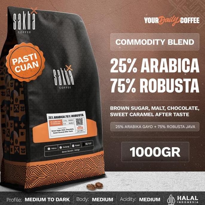 

BIJI KOPI 25% ARABICA COMMERCIAL 1KG ESPRESSO BLEND BY SAKHA COFFEE ROASTERY TERMURAH